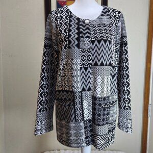 Christopher & Banks Large Black and White Single Button Open Front Blouse